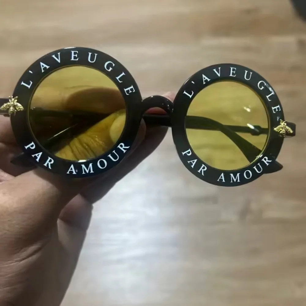 Black Round Sunglasses with Vintage Gold Bee Frames Yellow Gradient Lens Kids
